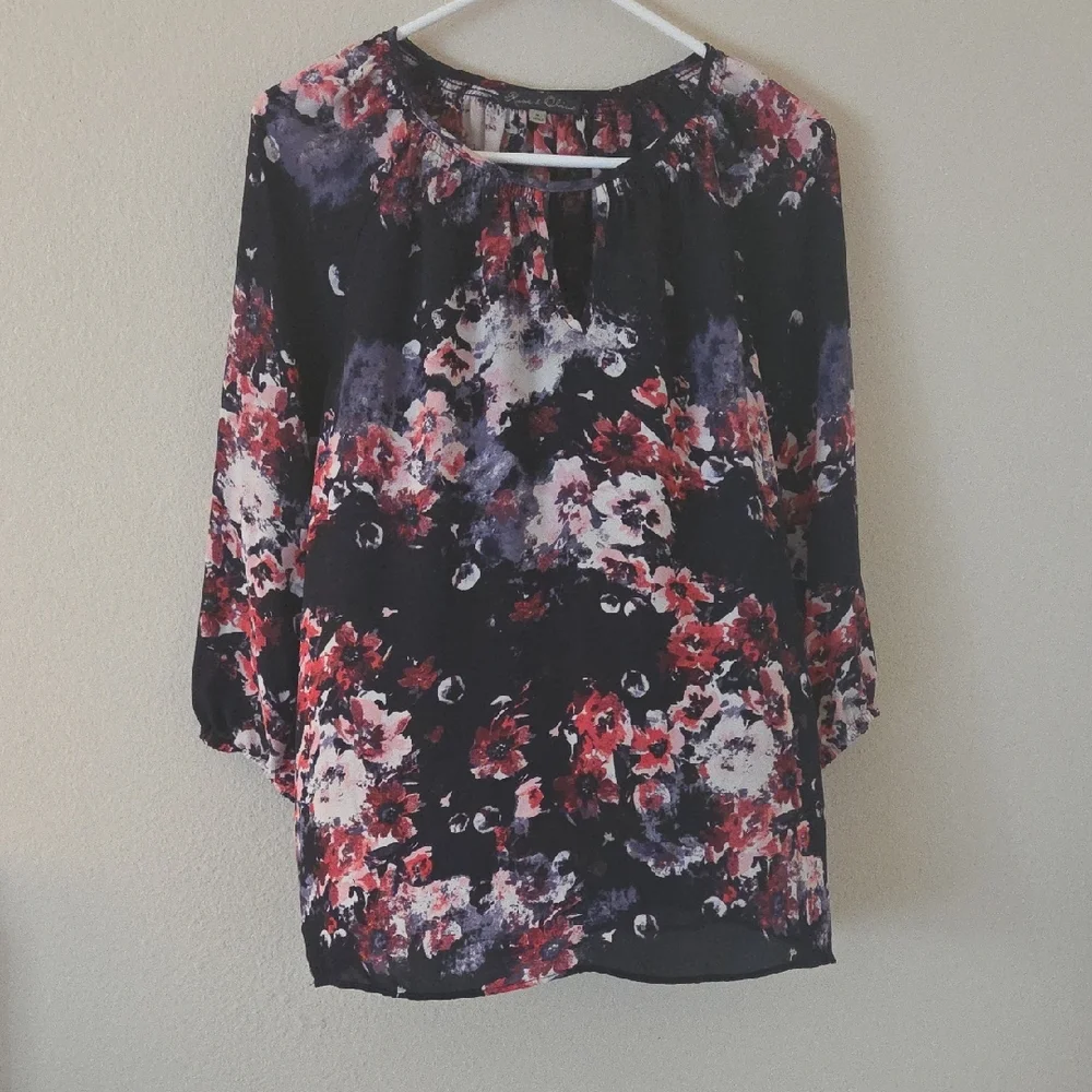 Rose & Olive Floral Blouse - Black and Red - Picture 1 of 5